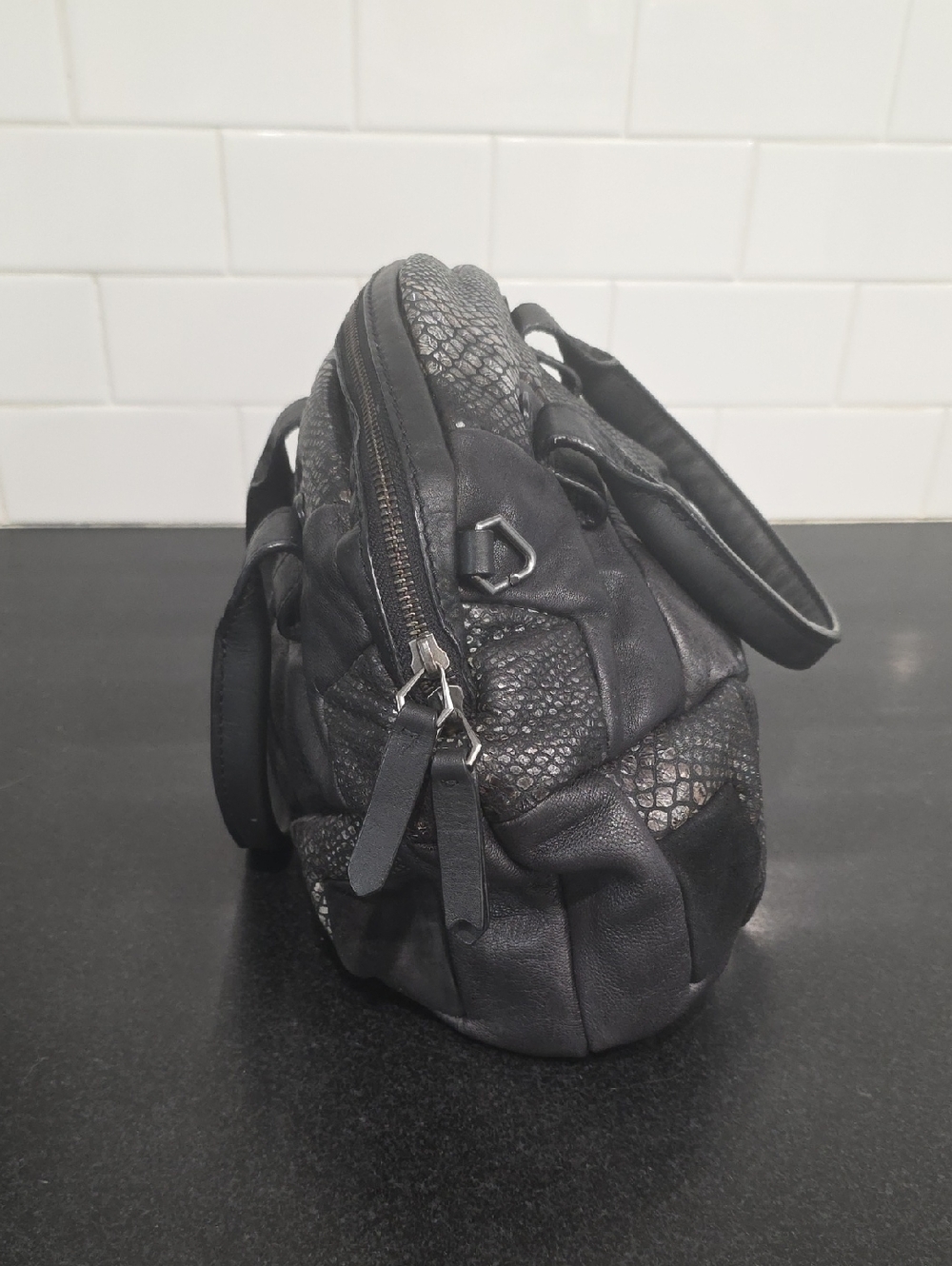Liebeskind Black Mixed-Texture Leather Satchel - Picture 6 of 8